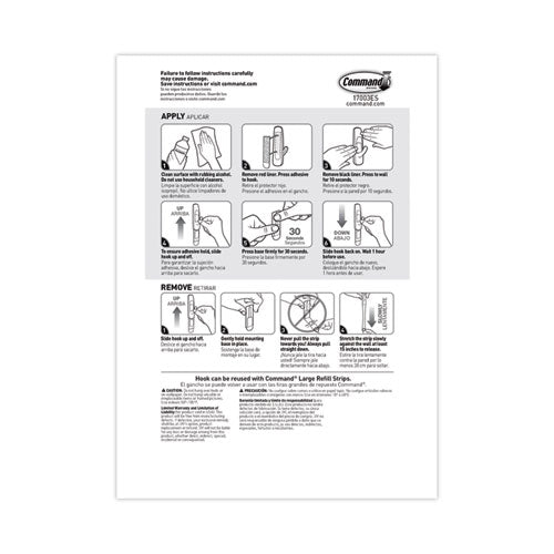 General Purpose Hooks, Large, Plastic, White, 5 Lb Capacity, 14 Hooks And 16 Strips/pack.