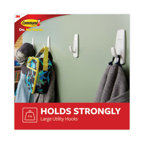 General Purpose Hooks, Large, Plastic, White, 5 Lb Capacity, 14 Hooks And 16 Strips/pack.