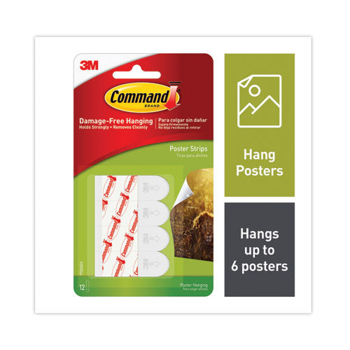 Poster Strips, Removable, Holds Up To 1 Lb Per Pair, 0.63 X 1.75, White, 12/pack.
