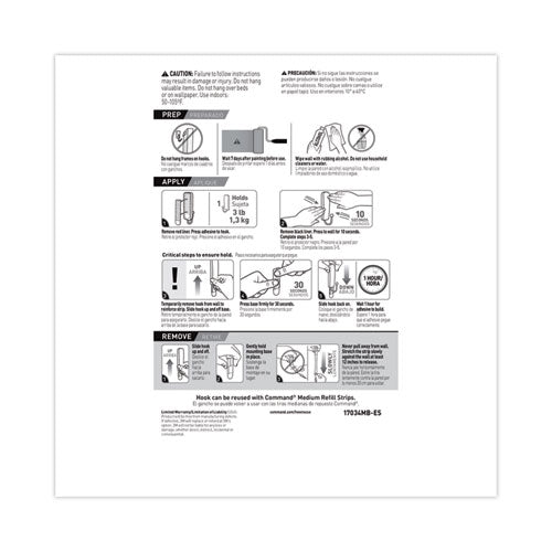 Decorative Hooks, Medium, Plastic,Matte Black, 3 Lb Capacity, 2 Hooks And 4 Strips/pack