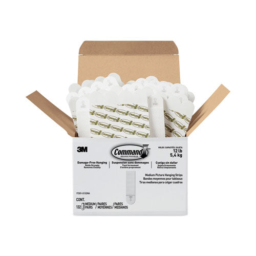Picture Hanging Strips, Value Pack, Medium,Removable, Holds Up To 12 Lbs, 0.75 X 2.75, White, 132 Pairs/pack