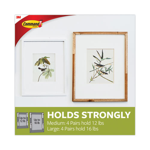 Picture Hanging Strips, Value Pack, Removable,(8) Large 0.63 X 3.63 Pairs, (4) Medium 0.5 X 2.75 Pairs, White