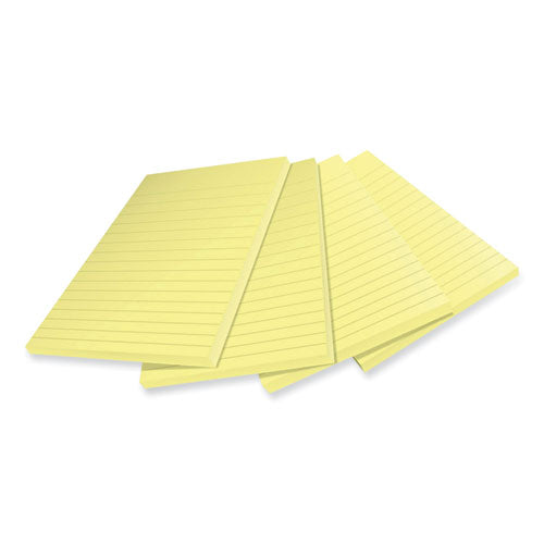 100% Recycled Paper Super Sticky Notes, Ruled, 4" X 6", Canary Yellow, 45 Sheets/pad, 4 Pads/pack.