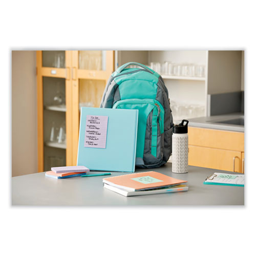 100% Recycled Paper Super- Sticky Notes, Ruled, 4" X 6", Wanderlust Pastels, 45 Sheets/pad, 4 Pads/pack