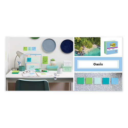100% Recycled Paper Super Sticky Notes, Ruled, 4" X 6", Oasis, 45 Sheets/pad, 4 Pads/pack.