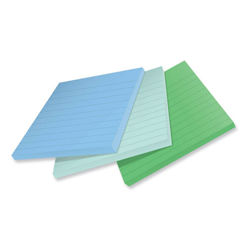 100% Recycled Paper Super Sticky Notes, Ruled, 4" X 4", Oasis, 70 Sheets/pad, 3 Pads/pack.
