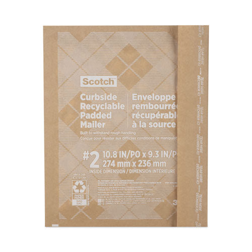 Curbside Recyclable Padded Mailer,#2, Bubble Cushion, Self-adhesive Closure, 11.25 X 12, Natural Kraft, 100/carton