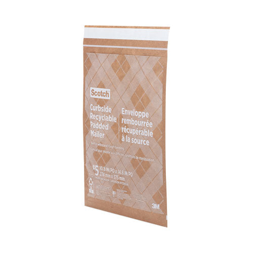 Curbside Recyclable Padded Mailer, #5, Bubble Cushion,Self-adhesive Closure, 12 X 17.25, Natural Kraft, 100/carton