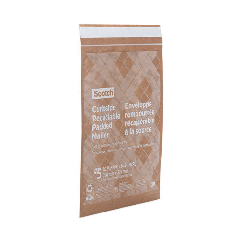 Curbside Recyclable Padded Mailer, #5, Bubble Cushion,Self-adhesive Closure, 12 X 17.25, Natural Kraft, 100/carton