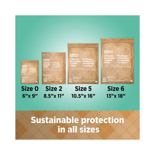Curbside Recyclable Padded Mailer, #5, Bubble Cushion,Self-adhesive Closure, 12 X 17.25, Natural Kraft, 100/carton