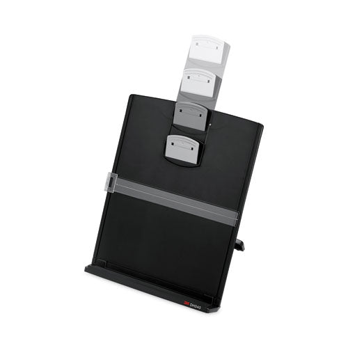 Fold-flat Freestanding Desktop Copyholder, 150 Sheet Capacity, Plastic, Black/silver Clip.