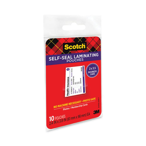 Self-sealing Laminating Pouches, 9.5 Mil, 3.88" X 2.44", Gloss Clear, 25/pack.