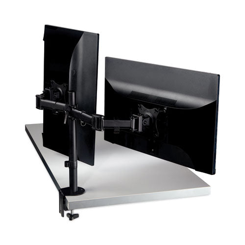 Dual Monitor Mount, For 27" Monitors, 360 Degree Rotation,+45 Degree/-45 Degree Tilt, 90 Degree Pan, Black, Supports 20 Lb