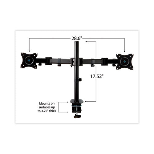 Dual Monitor Mount, For 27" Monitors, 360 Degree Rotation,+45 Degree/-45 Degree Tilt, 90 Degree Pan, Black, Supports 20 Lb