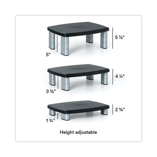 Adjustable Height Monitor Stand, 15" X 12" X 2.63" To 5.78", Black/silver, Supports 80 Lbs.