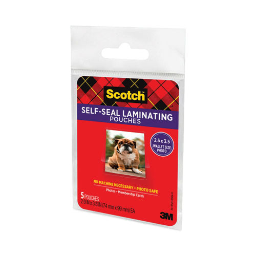 Self-sealing Laminating Pouches, 9.5 Mil, 2.81" X 3.75", Gloss Clear, 5/pack.