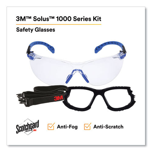 Solus 1000 Series Safety Glasses, Black/blue Plastic Frame, Clear Polycarbonate Lens.