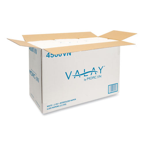 Valay Interfolded Napkins, 2-ply, 6.5 X 8.25, White, 500/pack, 12 Packs/carton.