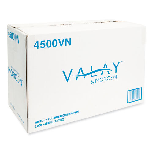 Valay Interfolded Napkins, 2-ply, 6.5 X 8.25, White, 500/pack, 12 Packs/carton.