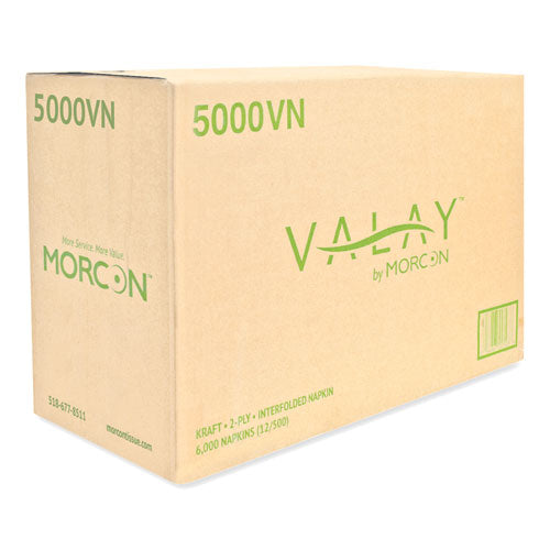 Valay Interfolded Napkins, 2-ply, 6.5 X 8.25, Kraft, 6,000/carton.