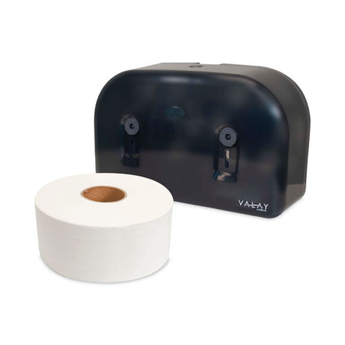 Valay Plastic Mini Jumbo Bath Tissue Dispenser, Two Rolls, 9.75 X 15.87 X 5.25, Black.