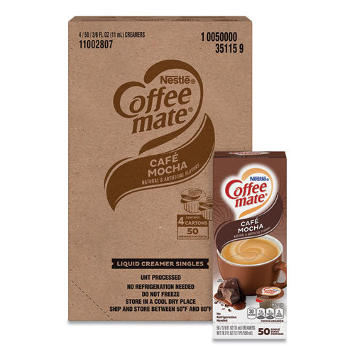 Liquid Coffee Creamer, Cafe Mocha, 0.38 Oz Mini Cups, 50/box, 4 Boxes/carton, 200 Total/carton.