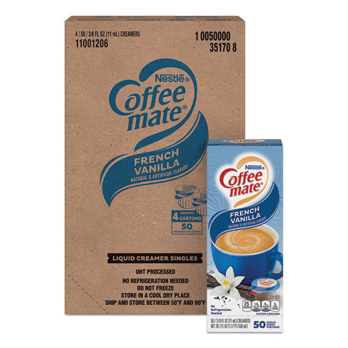 Liquid Coffee Creamer, French Vanilla, 0.38 Oz Mini Cups, 50/box, 4 Boxes/carton, 200 Total/carton.