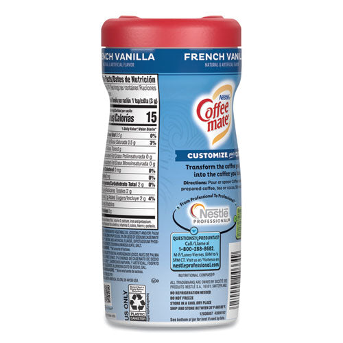 French Vanilla Creamer Powder, 15oz Plastic Bottle.