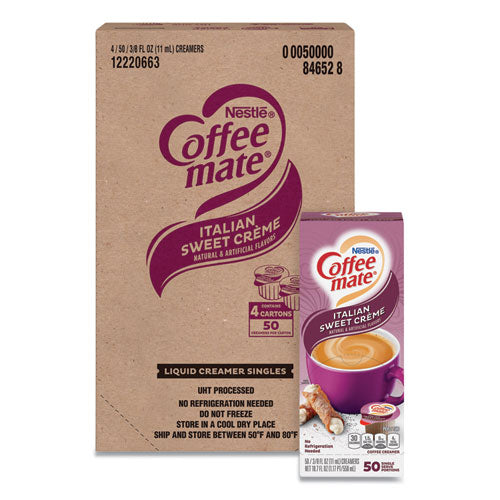 Liquid Coffee Creamer, Italian Sweet Creme, 0.38 Oz Mini Cups, 50/box, 4 Boxes/carton, 200 Total/carton.