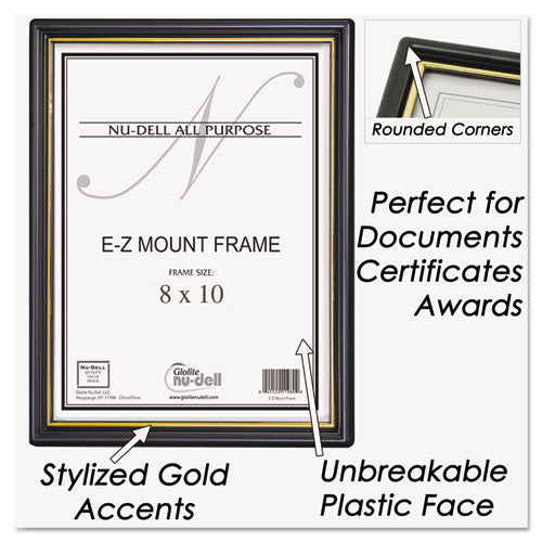 Ez Mount Document Frame With Trim Accent And Plastic Face, Plastic, 8 X 10, Black/gold.