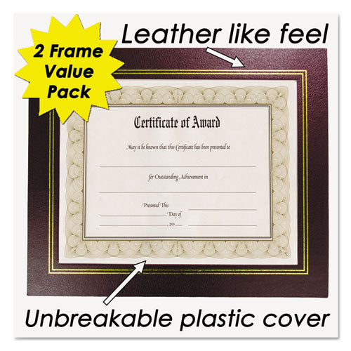 Leatherette Document Frame, 8.5 X 11, Burgundy, Pack Of Two.