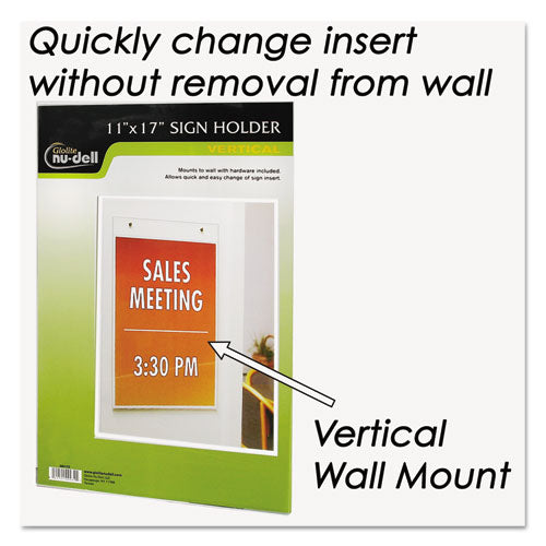 Clear Plastic Vertical-orientation Wall Sign Holder With Mounting Screws,Quick-change Insert System, 11 X 17 Insert