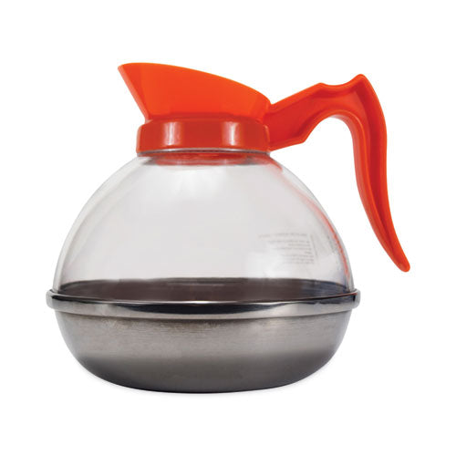 Unbreakable Decaffeinated Coffee Decanter,12-cup, Stainless Steel/polycarbonate, Orange Handle