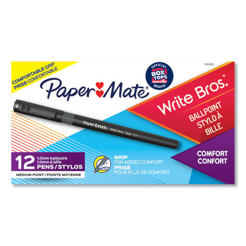 Write Bros. Grip Ballpoint Pen, Stick, Medium 1 Mm, Black Ink, Black Barrel, Dozen.