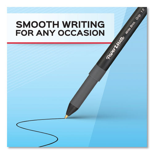 Write Bros. Grip Ballpoint Pen, Stick, Medium 1 Mm, Black Ink, Black Barrel, Dozen.