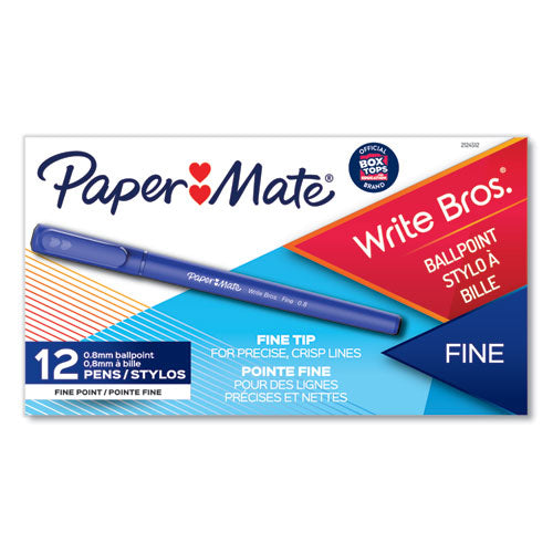 Write Bros. Ballpoint Pen, Stick, Fine 0.8 Mm, Blue Ink, Blue Barrel, Dozen.