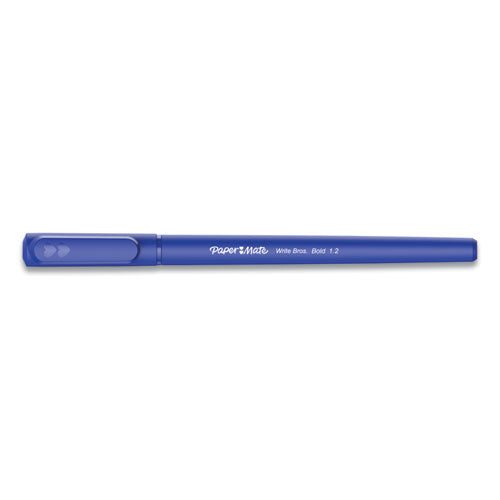 Write Bros. Ballpoint Pen, Stick, Bold 1.2 Mm, Blue Ink, Blue Barrel, Dozen.