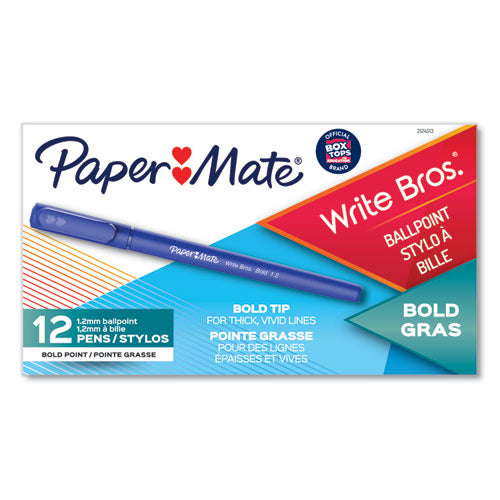 Write Bros. Ballpoint Pen, Stick, Bold 1.2 Mm, Blue Ink, Blue Barrel, Dozen.