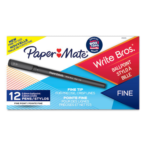 Write Bros. Ballpoint Pen, Stick, Fine 0.8 Mm, Black Ink, Black Barrel, Dozen.