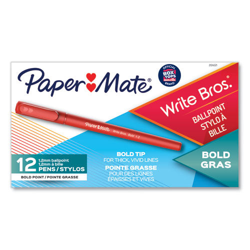 Write Bros. Ballpoint Pen, Stick, Bold 1.2 Mm, Red Ink, Red Barrel, Dozen.