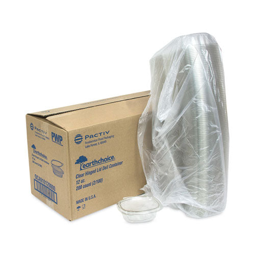 Earthchoice Recycled Pet Hinged Container,12 Oz, 4.92 X 5.87 X 1.89, Clear, Plastic, 200/carton