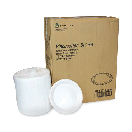 Placesetter Deluxe Laminated Foam Dinnerware, Plate, 10.25" Dia, White, 540/carton.