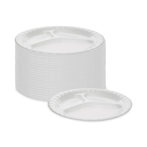 Placesetter Deluxe Laminated Foam Dinnerware,3-compartment Plate, 8.88" Dia, White, 500/carton