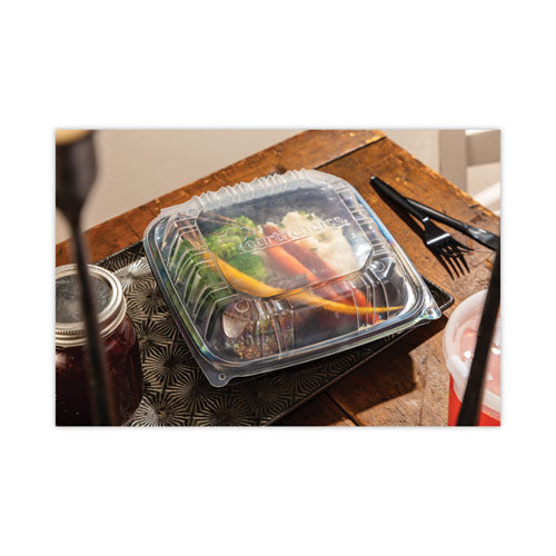 Earthchoice Vented Dual Color Microwavable Hinged Lid Container,1-compartment 66oz, 10.5x9.5x3, Black/clear, Plastic, 132/ct