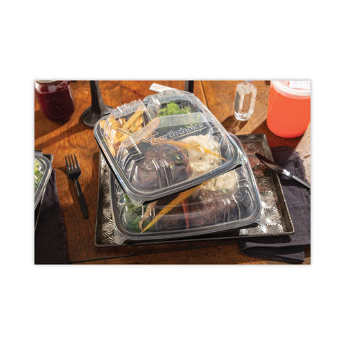 Earthchoice Vented Dual Color Microwavable Hinged Lid Container,3-comp Base/lid, 34 Oz, 10.5x9.5x3, Blk/clr, Plastic, 132/ct