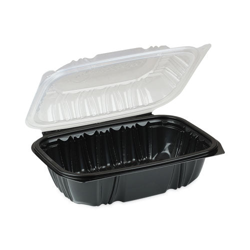 Earthchoice Vented Dual Color Microwavable Hinged Lid Container, 34oz,9 X 6 X 3, 1-compartment, Black/clear, Plastic, 140/ct