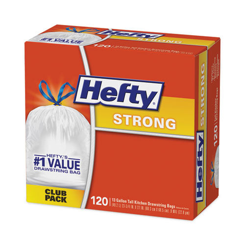 Strong Tall Kitchen Drawstring Bags, 13 Gal, 24" X 27.75", White, 120/box.