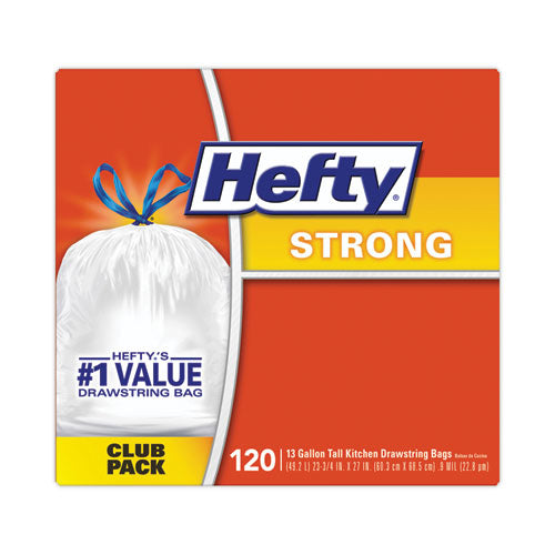 Strong Tall Kitchen Drawstring Bags, 13 Gal, 24" X 27.75", White, 120/box.