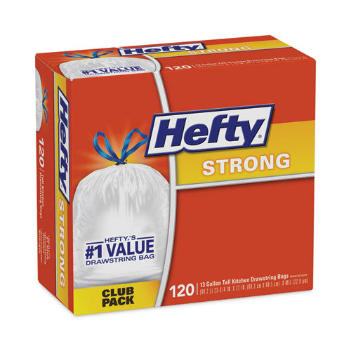 Strong Tall Kitchen Drawstring Bags, 13 Gal, 24" X 27.75", White, 120/box.