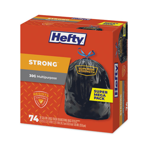 Strong Multipurpose Drawstring Trash Bags, 30 Gal, 1.1 Mil, 30" X 33", Black,74 Bags/box, 3 Boxes/carton